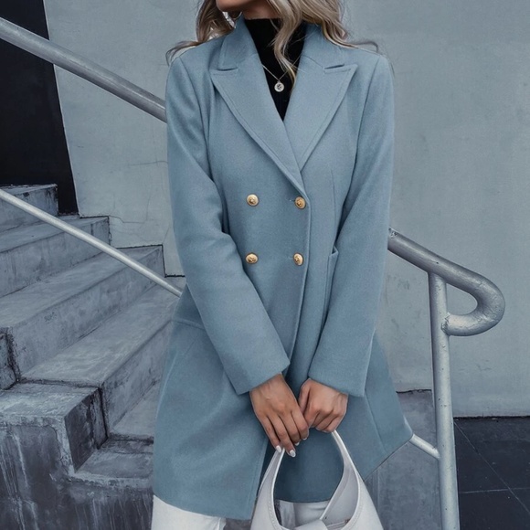 Classic button double breast trench pea coat Jacket - Picture 4 of 10